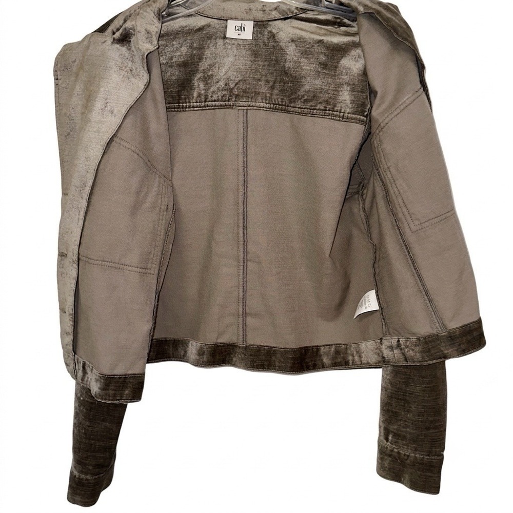 Cabi Velvet Utility Jacket M Taupe Shimmer Military Cropped Luxe Button Front - Picture 6 of 14